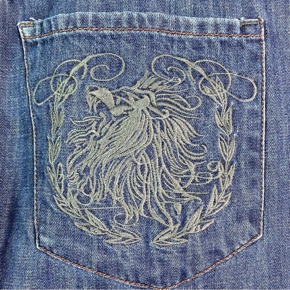 Marc Ecko Dark Blue Lion Embroidered Pocket Bootcut Jeans 40 - Picture 9 of 11